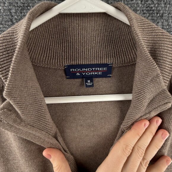 NWOT Roundtree & Yorke Beige 1/4 Zip Sweater Medium Knit Cotton Blend Basic - Picture 8 of 12